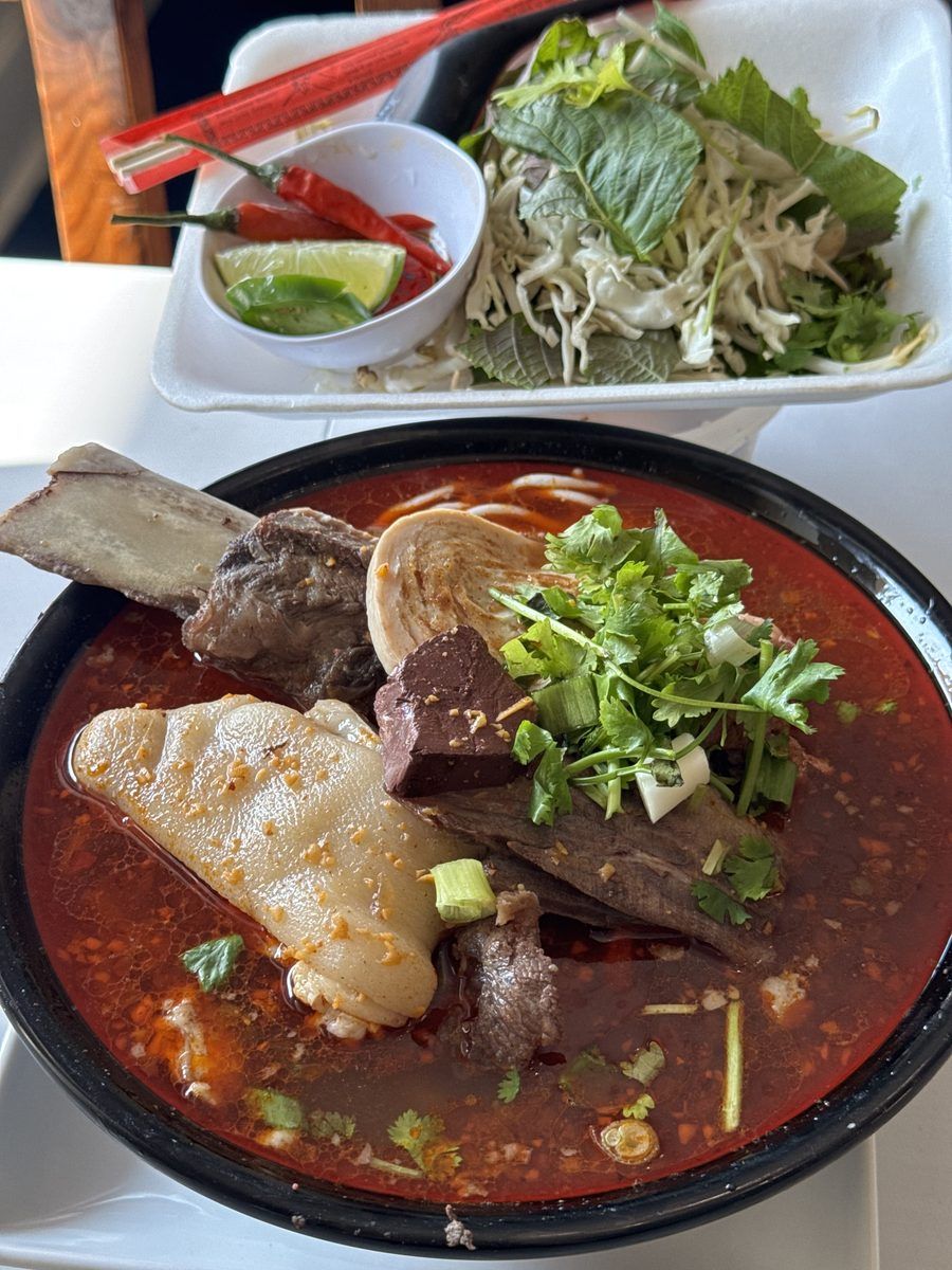 Lotus Lux Spicy Soup with oxtail, short rib, pork hock and vermicelli in red chili broth